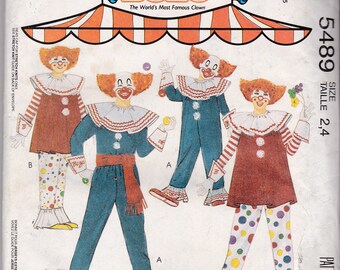 RARE Vintage, McCalls 5489, NEW/Uncut/FF size 2-4, Larry Harmon&#39;s Most Famous Clown Bozo Halloween Costume! School Carnival, Drama, Dress up