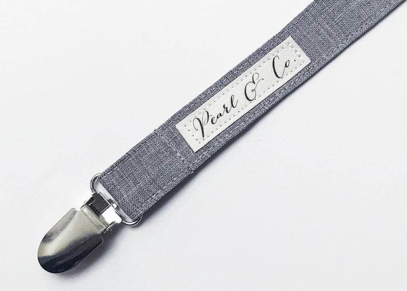 Pacifier Clip: Gray Linen Pacifier Clip Boy Baby Boy Paci Clip Gray Pacifier Clip Gray Binky Clip Binky Clip Boy Pacifier Holder image 5