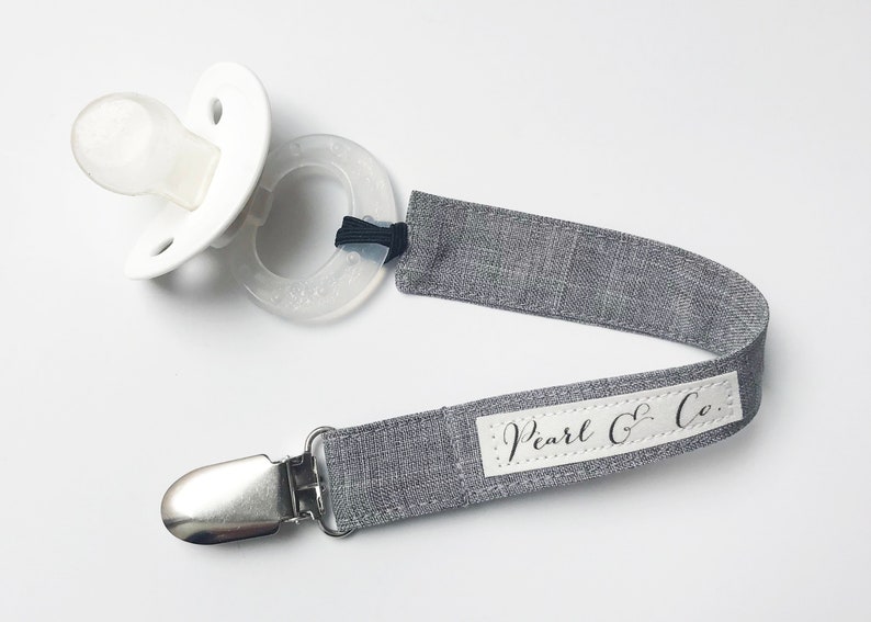 Pacifier Clip: Gray Linen Pacifier Clip Boy Baby Boy Paci Clip Gray Pacifier Clip Gray Binky Clip Binky Clip Boy Pacifier Holder image 1