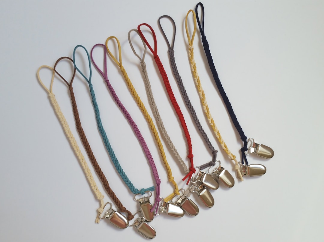 Braided Leather Pacifier Clip, Made With Suede Leather Braided Leather
