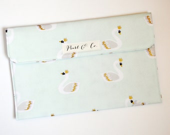 Diaper Clutch: Mint Royal Swans - Mint Green Diaper Bag - Diaper Bag Organizer - Diaper Pouch - Diaper & Wipes Case - Swan Baby Accessories
