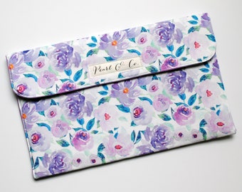 Diaper Clutch: Plumsy Watercolor Floral - Changing Clutch - Diaper Clutch Girl - Purple Diaper Clutch - Diaper Bag Organizer - Diaper Pouch