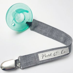 Pacifier Clip: Gray Linen Pacifier Clip Boy Baby Boy Paci Clip Gray Pacifier Clip Gray Binky Clip Binky Clip Boy Pacifier Holder image 2