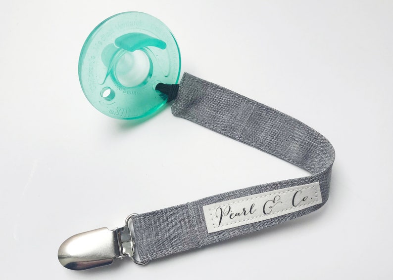 Pacifier Clip: Gray Linen Pacifier Clip Boy Baby Boy Paci Clip Gray Pacifier Clip Gray Binky Clip Binky Clip Boy Pacifier Holder image 2