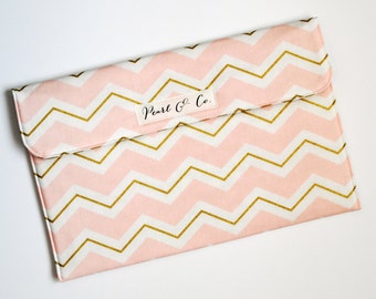 Diaper Clutch: Pink & Gold Chevron - Diaper Clutch Girl - Pink Diaper Clutch - Chevron Diaper Bag - Diaper Bag Organizer - Pink Diaper Pouch