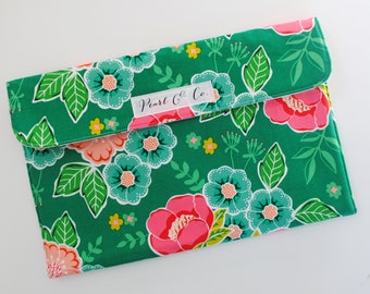 Diaper Clutch: Kelly Green Floral - Changing Clutch - Diaper Bag Organizer - Gifts for New Moms - Floral Diaper Bag - Green Diaper Clutch