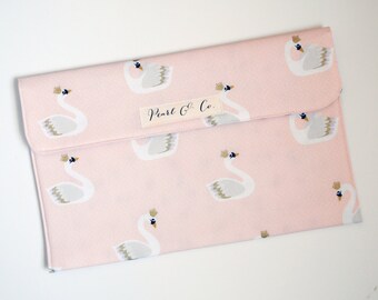 Diaper Clutch: Blush Royal Swans - Pink Diaper Clutch - Diaper & Wipes Case - Diaper Bag Organizer - Diaper Clutch Girl -Swan Baby Accessory