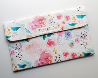 Diaper Clutch: Mermaid Lagoon Watercolor Floral - Diaper Bag Organizer - Diaper Clutch Girl - Floral Diaper Clutch - Pink Diaper Pouch