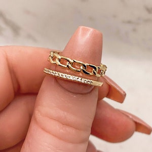 18K Gold Plated Adjustable Chain Style Ring