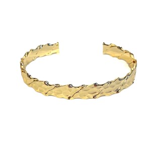 Adjustable 18K Gold Plated Faceted Cuff Bracelet, Bangle