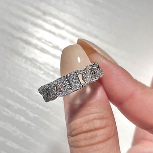 Adjustable White Gold Plated Chain Style Ring With CZ Pave