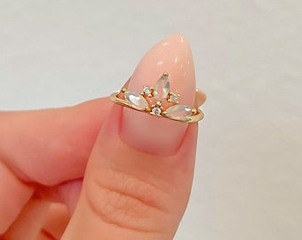 Adjustable 18K Gold/Silver Plated CZ Pave Detailing Dainty Ring