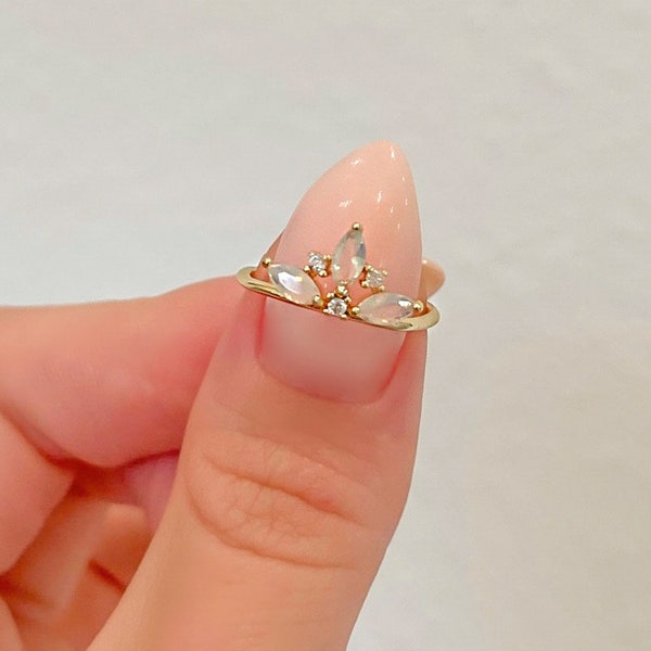 Bague fine réglable en or 18 carats/argenté avec pavé CZ