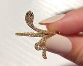 Adjustable 18K Gold Plated Snake Serpent Ring, CZ Pave