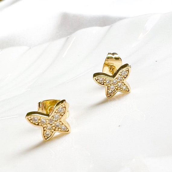cz pave butterfly drop earrings 18k Gold plated stud earrings post findings