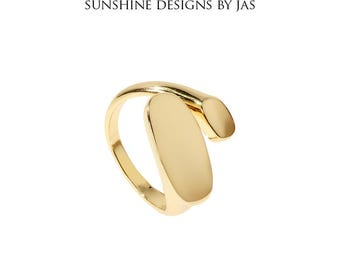 Flat Oval Bypass Adjustable Ring in 18K Gold plated Copper/ Statement Ring/Open Gold Bypass Ring/Dome Bypass Cuff Ring/Gift for Mom