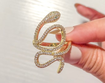 18k Gold Plated Snake CZ Pave Ring/Stacking Ring