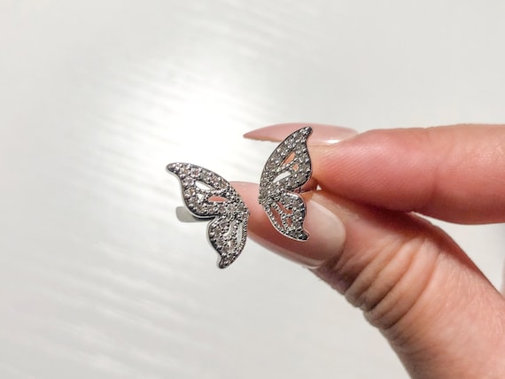 Adjustable Silver Butterfly Ring CZ Pave | Etsy