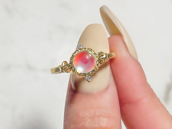 Adjustable 18K Gold Plated Iridescent Imitation Moon Stone Ring