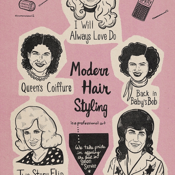 Classic Country Beauty Shop Poster 11 x 17 Dolly Parton, Loretta Lynn, Patsy Cline, Kitty Wells, and Tammy Wynette