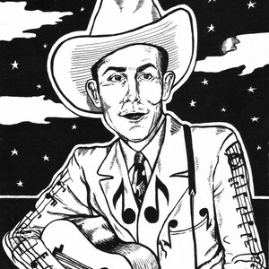 Archival Quality Giclée Print of Hank Williams Brush and Ink Portrait