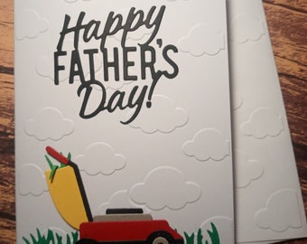 Happy Father's Day Lawn Mower Card Blank Greeting Card OOAK Card Hand Made Embossed Card One of a kind card Unique Father's Day Card