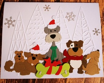 Christmas Dogs One of a kind Christmas Greeting Card Embossed Card Hand Made Card Merry Christmas Happy Holidays Winter Cheer Card OOAK Card