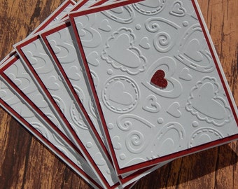 5 embossed heart cards Valentine's day cards I love you cards thinking of you cards blank note cards wedding cards