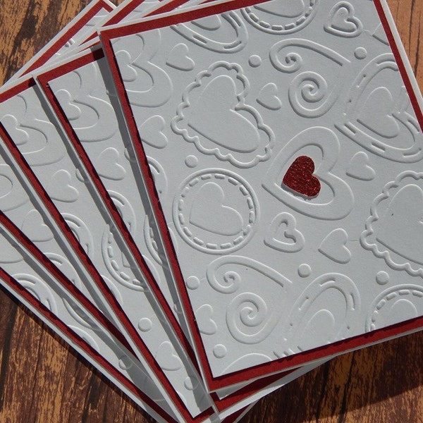 5 embossed heart cards Valentine's day cards I love you cards thinking of you cards blank note cards wedding cards