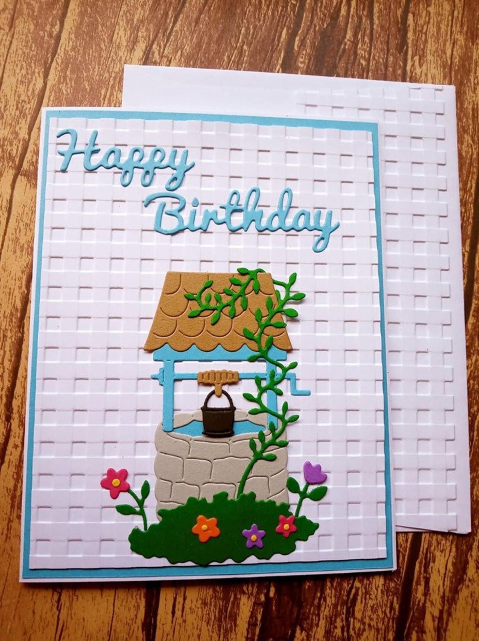 Wishing Well Embossed Birthday Card Happy Birthday Greeting - Etsy
