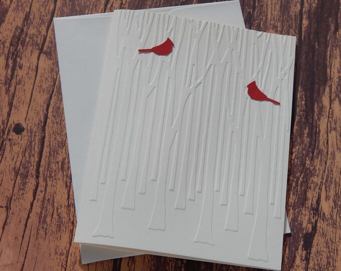 5 Embossed Tree Cards With Die Cut Cardinals Blank Note Etsy