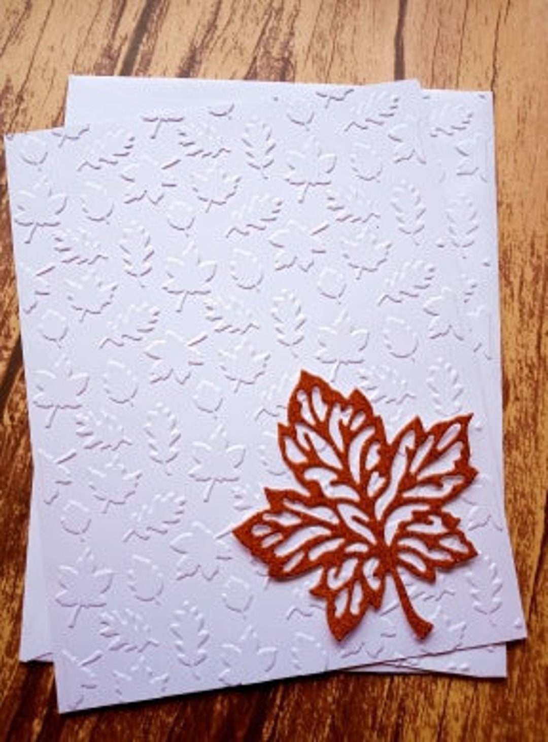 5 Embossed Fall Leaf Cards Glitter Die Cut Leaf Handmade Greeting Card