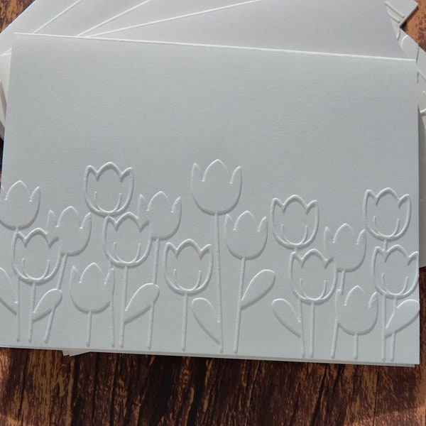 5 embossed tulip cards, blank greeting cards, thank you cards, sympathy cards all occasion cards note cards Easter cards wedding cards