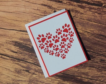 Paw Print Heart Card, Valentines Paw Print Card, Valentines Greeting Card, Pet Valentines Card, Valentine's Day Pet Card, Animal Valentine's