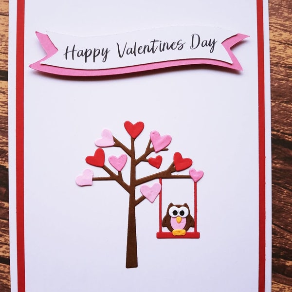 Happy Valentine's Day Owl In A Heart Filled Tree OOAK Greeting Card Blank Valentine's Day Card Hand Made One of a kind card Owl Greeting