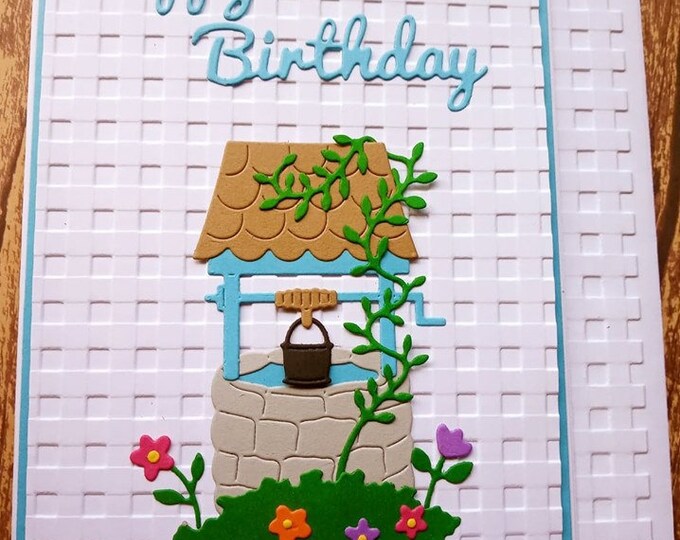Wishing Well Embossed Birthday Card Happy Birthday Greeting Card Embossed Gingham Card Handmade ...