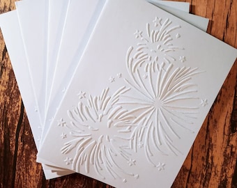 Fourth of July Embossed Fireworks Greeting Cards Set of 5 Hand Made Blank Cards White Embossed Cards Independence Day Cards Fireworks Cards