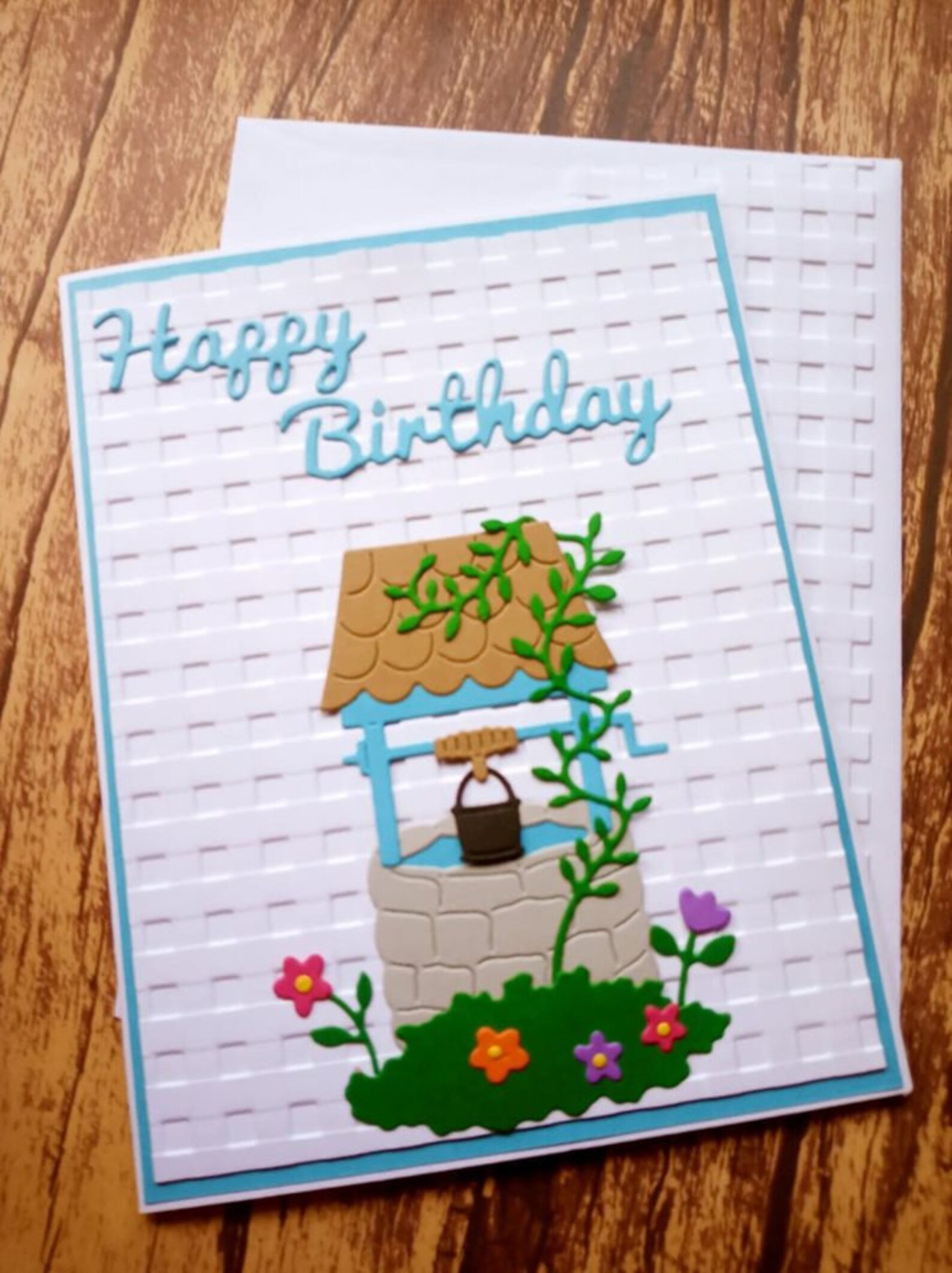 Wishing Well Embossed Birthday Card Happy Birthday Greeting - Etsy