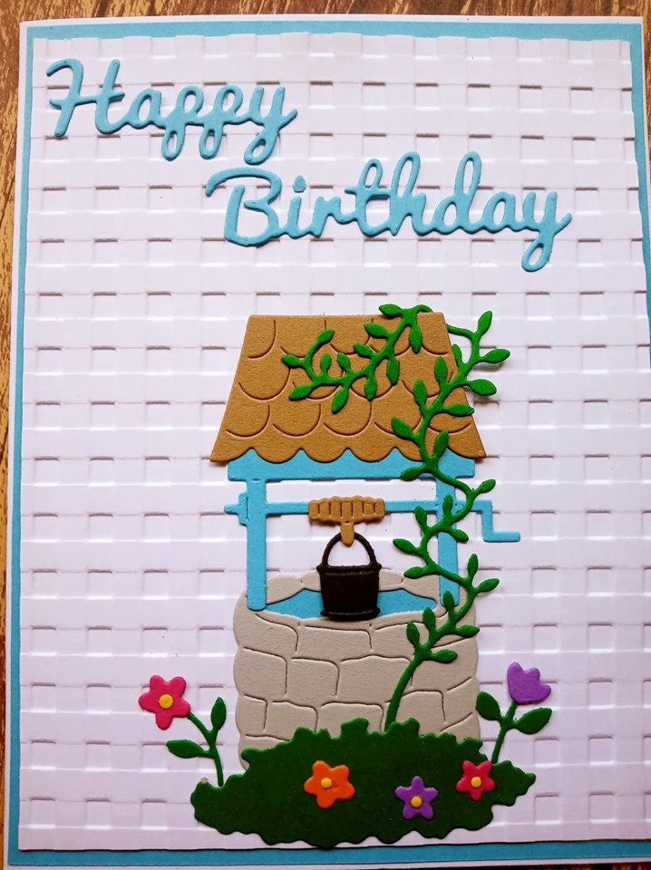 Wishing Well Embossed Birthday Card Happy Birthday Greeting - Etsy