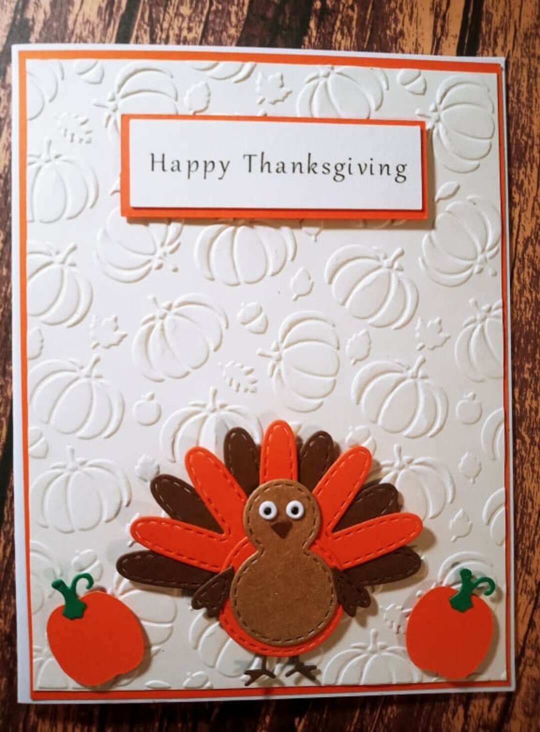 Happy Thanksgiving Embossed Pumpkin Greeting Card Die Cut Thanksgiving