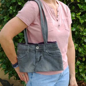 Shoulder bag denim, recycled jeans purse, denim purse Lei, gray jeans handbag, jeans recycled, gray denim handbag, denim jeans tote bag D100