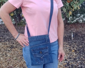 Bolso bandolera de mezclilla, vaqueros Calvin Klein, mezclilla reciclada, funda para celular, bolso de viaje, bolso mensajero de mezclilla, bolso tote de mezclilla, bolso de mezclilla D174