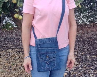 Bolso bandolera de mezclilla, vaqueros Calvin Klein, mezclilla reciclada, funda para celular, bolso de viaje, bolso mensajero de mezclilla, bolso tote de mezclilla, bolso de mezclilla D175