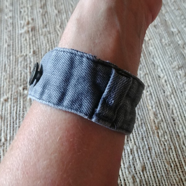 Cuff bracelet denim, gray denim bracelet, bracelet gray jeans, recycled denim, unisex bracelet, bracelet gray cuff, gift for him or her  W42