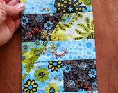 mini quilt handsewn, small quilt, fabric wall art, blue, black, wall art, mixed media, collage wall art, embroidered, beads embellished 07