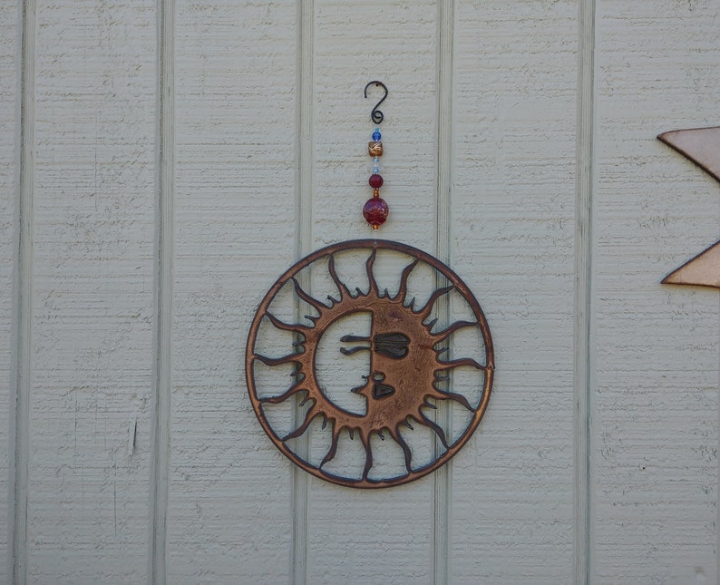 Metal sun art, metal yard art, sun catcher beads, garden decor gift, spiritual wall hanging, metal hanging art, southwest metal art gift M61 image 2