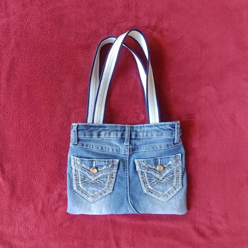 Multicolored Denim Shoulder Handbag Recycled Denim Bag Etsy