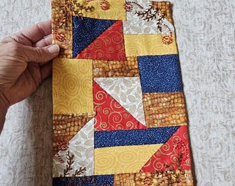 Center piece, Fall decor mini quilt, quilted wall hanging, fabric wall art, patchwork, embroidered art, Thanksgiving decor, housewarming  06