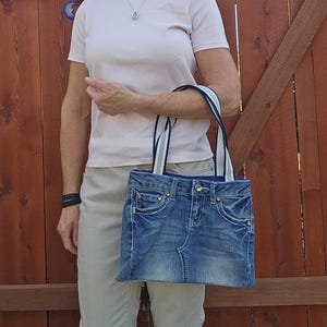 Denim purse, upcycled jeans handbag, denim hobo bag, shoulder bag, jeans recycled, denim handbag, blue denim tote bag, bling jeans purse 144