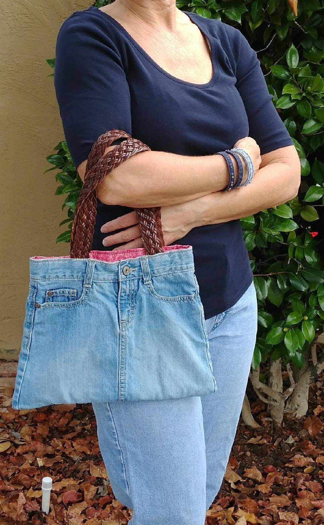 Upcycled Denim Jeans Clutch Shoulder Bag Handbag Purse With 